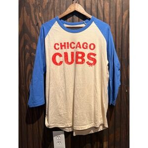 Majestic Threads Chicago Cubs Raglan Baseball Shirt Blue Cream 3/4 Sleeve Mens L